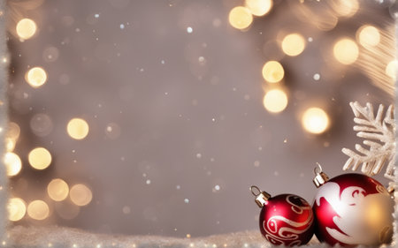 Christmas background. Coloful Christmas toys of de-focused lights. Space for text.の素材