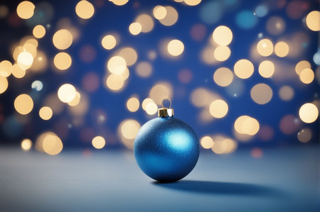 Christmas background. Coloful Christmas toys of de-focused lights. Space for text. Blue background. Generative AI illustrationの素材