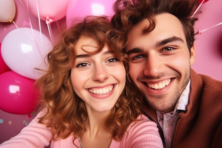 Happy Couple's Valentine's Selfie, Valentine's day. Generative AIの素材