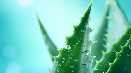 Aloe Vera on blured background, banner for natural cosmetics. Generative AIの素材