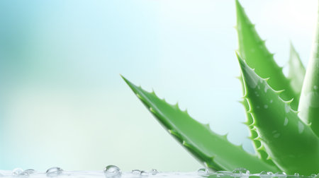 Aloe Vera on blured background. Beauty cosmetics product ads poster template, space for text. Generative AIの素材