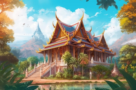 Beautiful Thai style temple at ayutthaya province, Thailand.の素材