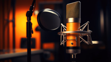 Microphone in a recording studio. 3d rendering, 3d illustration.の素材