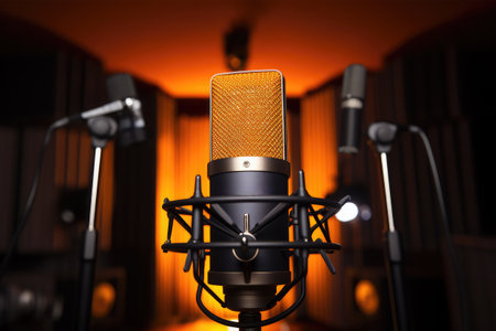 Microphone on the stand in the recording studio. 3d renderingの素材