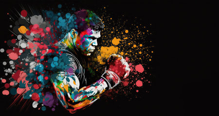 closeup man boxing on black backgroundの素材