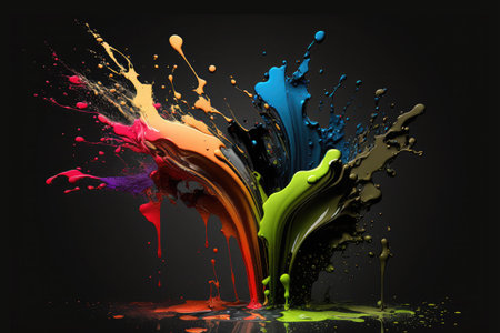 Colorful paint splashes isolated on black background. 3d renderの素材
