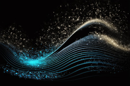 Abstract background with blue waves and glittering stars. Vector illustration.の素材