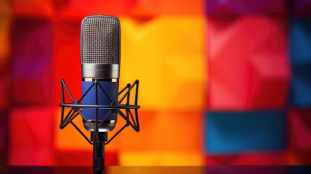 Audio recording studio microphone on multicolored background, close-upの素材