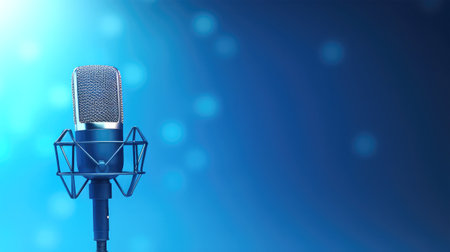 Microphone on a blue background with bokeh. 3d renderingの素材
