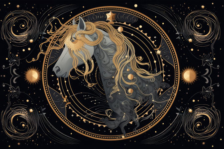 Horse in the starry sky. Zodiac sign. Vector illustration.の素材