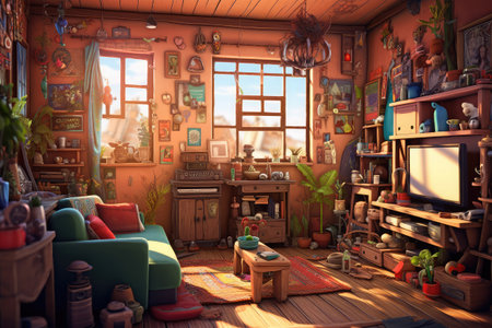 3d rendering of a children's room with toys and furniture.の素材