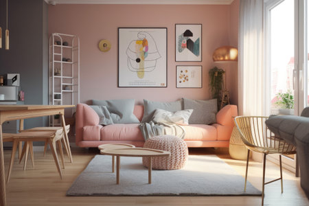 Modern living room interior with sofa and armchair, 3d renderの素材