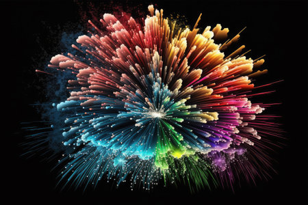 Colorful firework explosion isolated on black background with clipping path.の素材