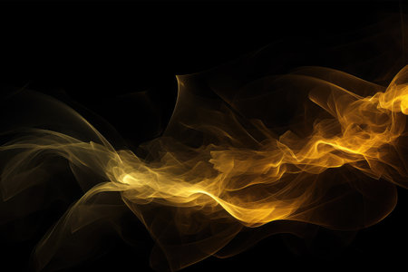 Abstract yellow smoke on a black background. Design element for brochure, flyer, web design.の素材