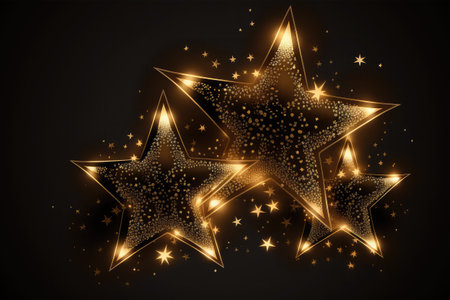 Christmas background with golden stars and snowflakes. Vector illustration.の素材