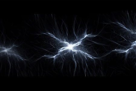 Lightning flash on black background, electricity and energy concept, 3D illustrationの素材