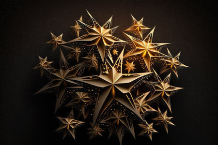 3d render of a group of golden stars on a black backgroundの素材