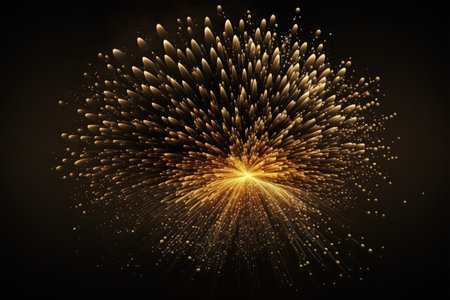 Explosion of gold particles on the black background. Vector illustration.の素材