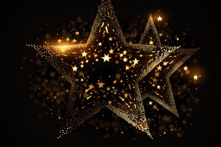 Glowing star with sparkles on dark background. Vector illustration.の素材
