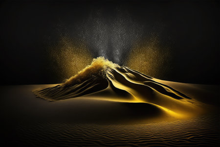 Desert sand dunes. 3d render illustration on dark backgroundの素材