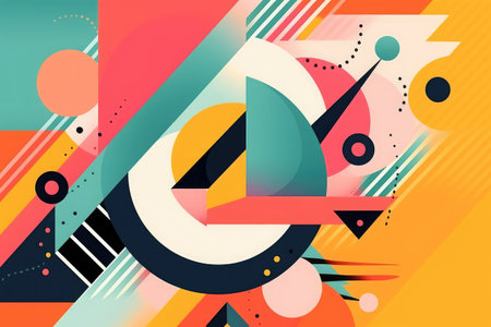 Abstract geometric background with circles, triangles and lines. Vector illustration.の素材