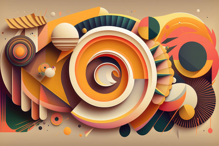 Abstract colorful background with circles and geometric elements. Vector Illustration.の素材