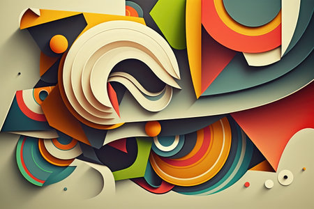Abstract colorful background with cut out shapes. 3d vector illustration.の素材