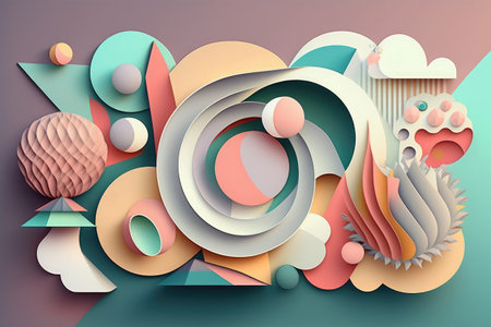 Abstract background with colorful paper cut shapes. 3d vector illustration.の素材