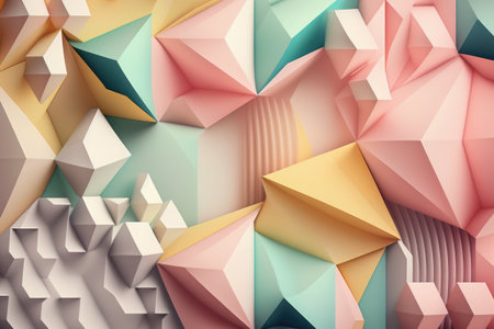 3d rendering of abstract geometric shapes in low poly style. Colorful background.の素材