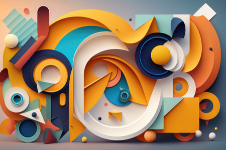 3d render, abstract geometric background, colorful paper cut shapes.の素材