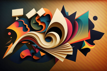 Abstract colorful background with curved paper sheets and place for your text.の素材