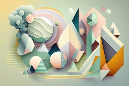 Abstract geometric background with 3d paper cut shapes. Vector illustration.の素材
