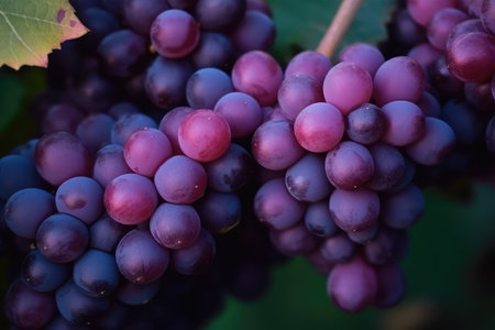 Close up of red wine grapes on vineyards in autumn harvest.の素材