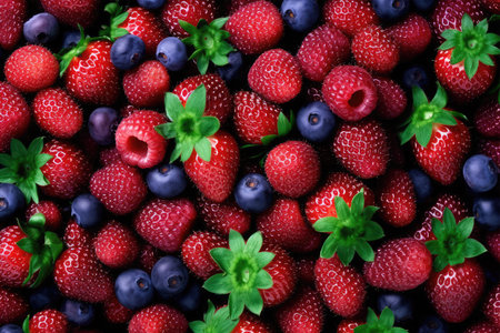 Fresh berries background. Strawberry, blueberry, raspberry, blackberryの素材