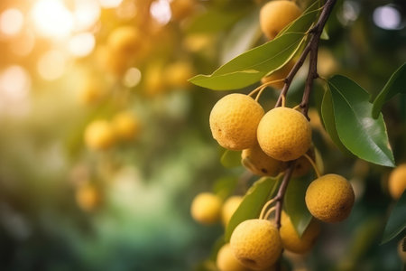 Longan fruit on tree in the orchard. Selective focus.の素材