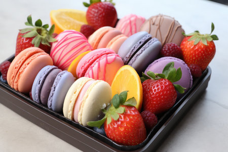 colorful macarons on backgroundの素材