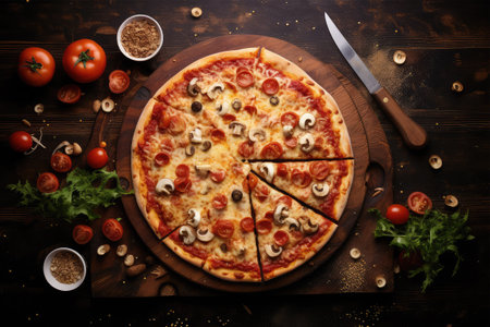 pizza on table backgroundの素材