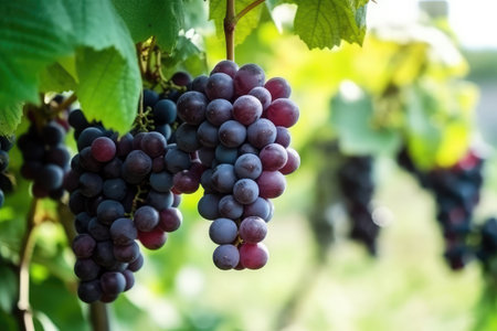 Ripe red wine grapes on vineyard ready for harvest, Franceの素材