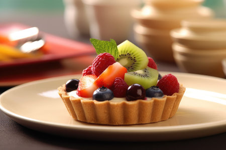 Tartlet with fresh berries and fruit on plate, closeupの素材