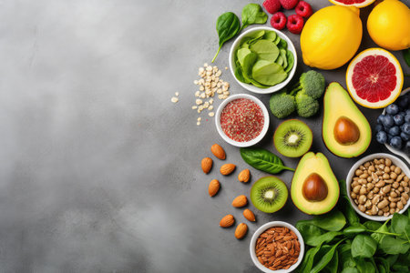 Healthy food clean eating selection: fruits, vegetables, superfoods and nuts. Balanced diet.の素材