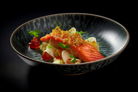 salmon sashimi in dishの素材