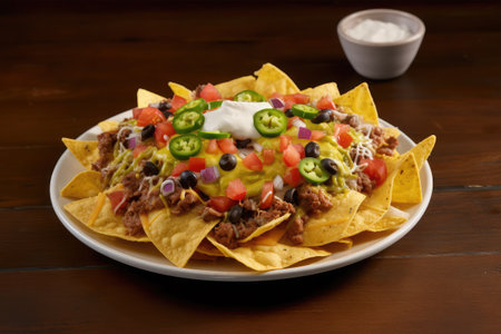 Mexican nachos with guacamole and salsa sauceの素材