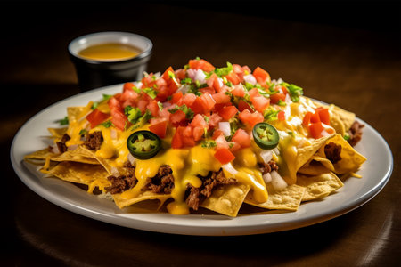 Mexican nachos with guacamole, cheese and salsaの素材