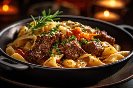 Beef Bourguignon pasta with carrot and parsley.の素材