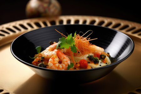 Japanese Cuisine - Shrimp Sashimi on a Black Plateの素材