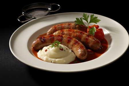 german sausage steak in dishの素材