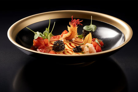 shimp and sauce in dishの素材