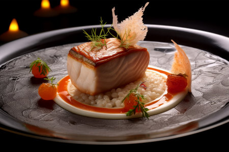 snow fish steak in dishの素材