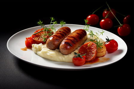 german sausage steak in dishの素材