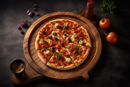 pizza on wooden trayの素材